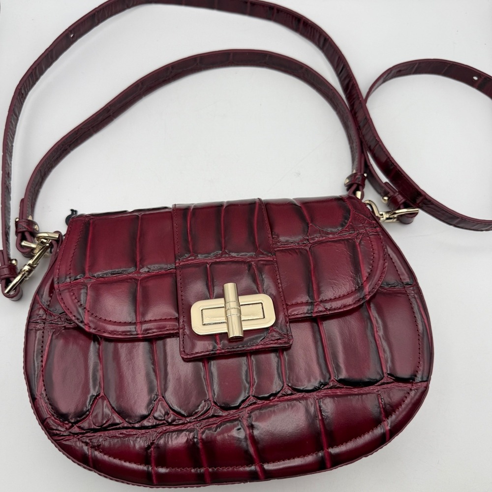 Brahmin Cynthia‎ Merlot Nerina Burgundy Croc Embossed Leather Crossbody Bag